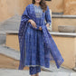 Blue Embroidered Anarkali Kurta Trousers Dupatta Set