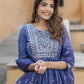 Blue Embroidered Anarkali Kurta Trousers Dupatta Set