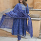 Blue Embroidered Anarkali Kurta Trousers Dupatta Set