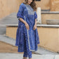 Blue Embroidered Anarkali Kurta Trousers Dupatta Set