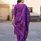 Orni Fashion Magenta Embroidered A-Line Naira cut Kurta Bottom And Dupatta Set