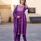 Orni Fashion Magenta Embroidered A-Line Naira cut Kurta Bottom And Dupatta Set