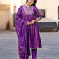 Orni Fashion Magenta Embroidered A-Line Naira cut Kurta Bottom And Dupatta Set