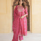 Pink Embroidered Anarkali Kurta Trousers Dupatta Set