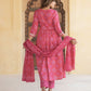 Pink Embroidered Anarkali Kurta Trousers Dupatta Set