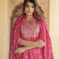 Pink Embroidered Anarkali Kurta Trousers Dupatta Set