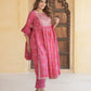 Pink Embroidered Anarkali Kurta Trousers Dupatta Set