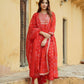 Red Embroidered Anarkali Trousers Kurta Bottom And Dupatta Set