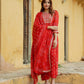 Red Embroidered Anarkali Trousers Kurta Bottom And Dupatta Set