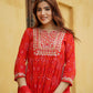 Red Embroidered Anarkali Trousers Kurta Bottom And Dupatta Set