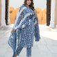 Blue Floral Print Straight Kurta Trousers Dupatta Set