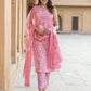 Beby Pink Floral Print Straight Kurta Trousers Dupatta Set