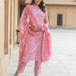 Beby Pink Floral Print Straight Kurta Trousers Dupatta Set