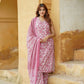 Pink Floral Straight Trousers Kurta Bottom And Dupatta Set