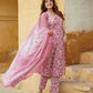 Pink Floral Straight Trousers Kurta Bottom And Dupatta Set