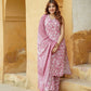 Pink Floral Straight Trousers Kurta Bottom And Dupatta Set