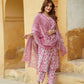 Pink Floral Straight Trousers Kurta Bottom And Dupatta Set