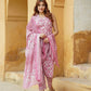 Pink Floral Straight Trousers Kurta Bottom And Dupatta Set