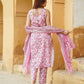 Pink Floral Straight Trousers Kurta Bottom And Dupatta Set