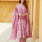 Orni Pink Floral Anarkali Trousers Kurta Bottom And Dupatta Set