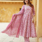 Orni Pink Floral Anarkali Trousers Kurta Bottom And Dupatta Set