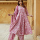 Orni Pink Floral Anarkali Trousers Kurta Bottom And Dupatta Set