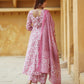 Orni Pink Floral Anarkali Trousers Kurta Bottom And Dupatta Set