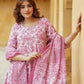 Orni Pink Floral Anarkali Trousers Kurta Bottom And Dupatta Set