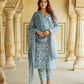 Blue And White Floral Anarkali Trousers Kurta Bottom And Dupatta Set