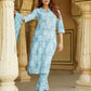 Sky Blue Floral Straight Trousers Kurta Bottom And Dupatta Set