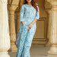 Sky Blue Floral Straight Trousers Kurta Bottom And Dupatta Set