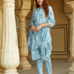 Sky Blue Floral Straight Trousers Kurta Bottom And Dupatta Set