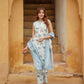 Grey and White Floral Straight Trousers Kurta Bottom And Dupatta Set