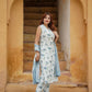 Grey and White Floral Straight Trousers Kurta Bottom And Dupatta Set