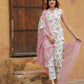 peach and White Floral Straight Trousers Kurta Bottom And Dupatta Set