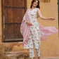 peach and White Floral Straight Trousers Kurta Bottom And Dupatta Set