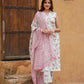 peach and White Floral Straight Trousers Kurta Bottom And Dupatta Set