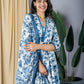 Orni Fashion Blue And White Printed Anarkali Trousers Kurta Bottom And Dupatta Set