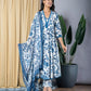 Orni Fashion Blue And White Printed Anarkali Trousers Kurta Bottom And Dupatta Set