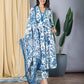 Orni Fashion Blue And White Printed Anarkali Trousers Kurta Bottom And Dupatta Set