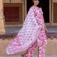 Orni Fashion Pink And White Printed Straight Kurta Bottom And Dupatta Set