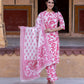 Orni Fashion Pink And White Printed Straight Kurta Bottom And Dupatta Set