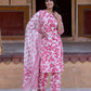 Orni Fashion Pink And White Printed Straight Kurta Bottom And Dupatta Set