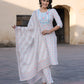 Orni Fashion White Embroidered Straight Kurta Bottom And Dupatta Set