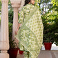 Orni Fashion Green Printed Anarkali Kurta Bottom And Dupatta Set