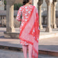 Orni Fashion Pink And White Embroidered Straight Kurta Bottom And Dupatta Set