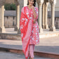 Orni Fashion Pink And White Embroidered Straight Kurta Bottom And Dupatta Set