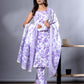 Orni Fashion Purple And White Floral print Straight Kurta Bottom And Dupatta Set