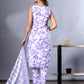 Orni Fashion Purple And White Floral print Straight Kurta Bottom And Dupatta Set