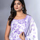 Orni Fashion Purple And White Floral print Straight Kurta Bottom And Dupatta Set